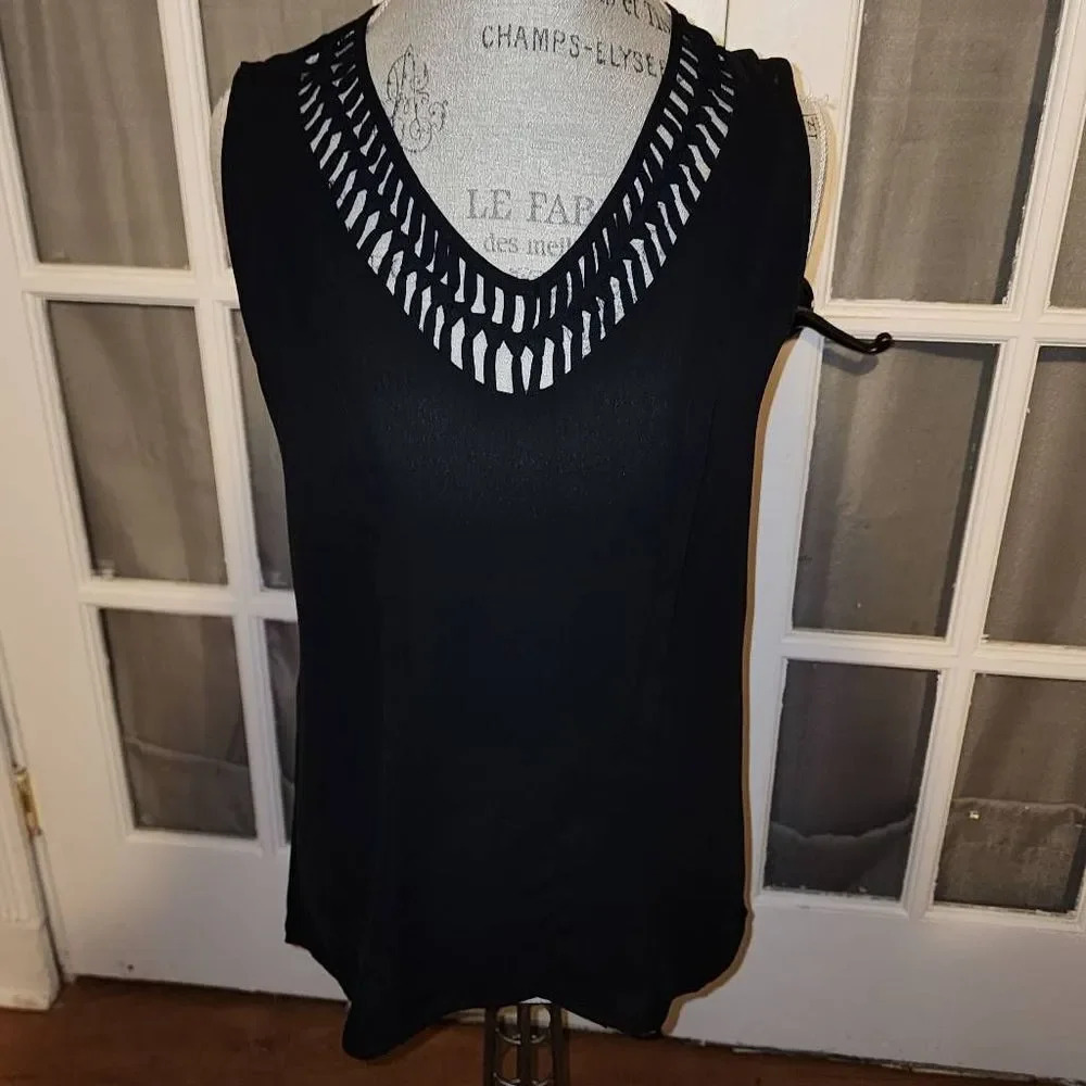 Maeve Womens Black La Vista Braided V Neck Sleeveless Shirt Top Blouse XS